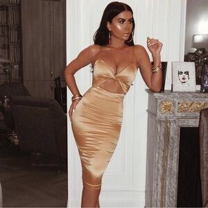 Oh Polly midi gold cut out dress